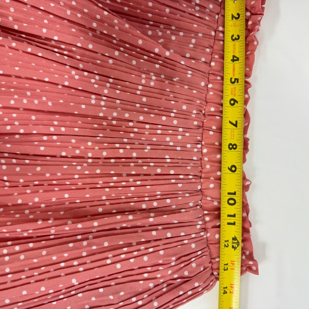Exlura Women Pink Polka Dot Pleated Midi Skirt Elastic High Waist Pockets Size M - Picture 10 of 11